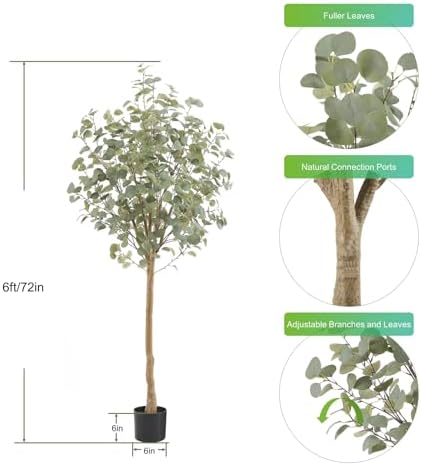 Nafresh 6ft Artificial Eucalyptus Tree with Silk Leaves
