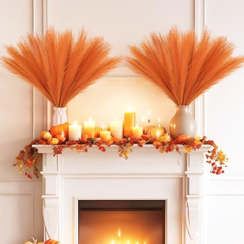 50pcs Burnt Orange Artificial Pampas Grass Decor