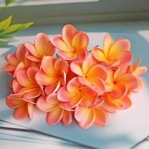 10PCS Real Touch Artificial Plumeria Flowers with Stem Apricot