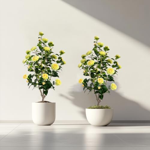 Artificial Camellia Tree 34ft Fake Plants 2 Yellow
