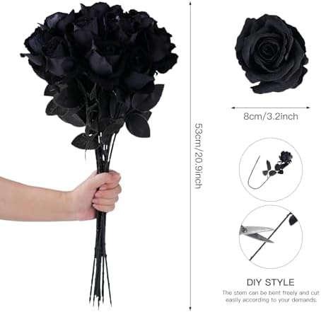 12 Pcs Black Roses Artificial Flowers with Long Stem