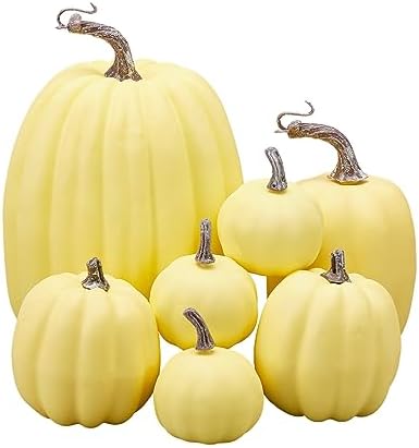 7Pcs Artificial Pumpkins Faux Foam Fall Decor Yellow