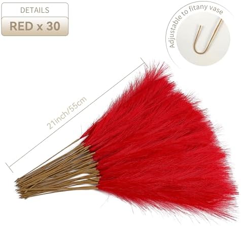 30pcs 22 Red Faux Pampas Grass Decor