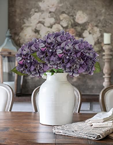 DILATATA 4 Pcs Purple Dried Touch Hydrangea Artificial Flowers 17 Inch Tall