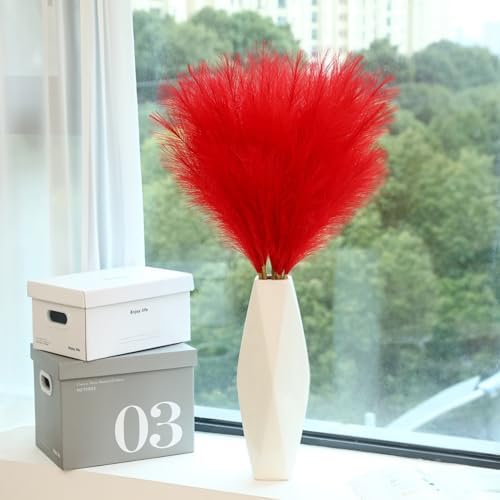 9 Stems Red Pampas Grass - 38 Inch Tall Artificial Decor
