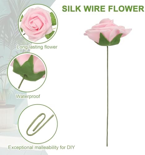 uxcell 50Pcs Fake Roses with Stems Pink 315 Inch