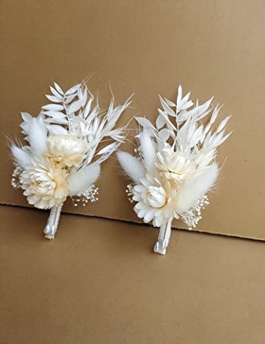 Dried Flowers Boutonniere Wedding 2 Piece Set for Groomsmen