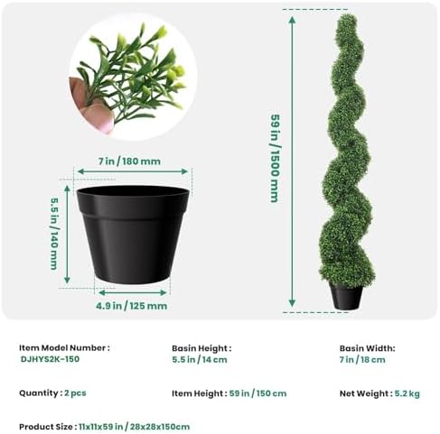 5 Ft Artificial Boxwood Spiral Topiary Tree