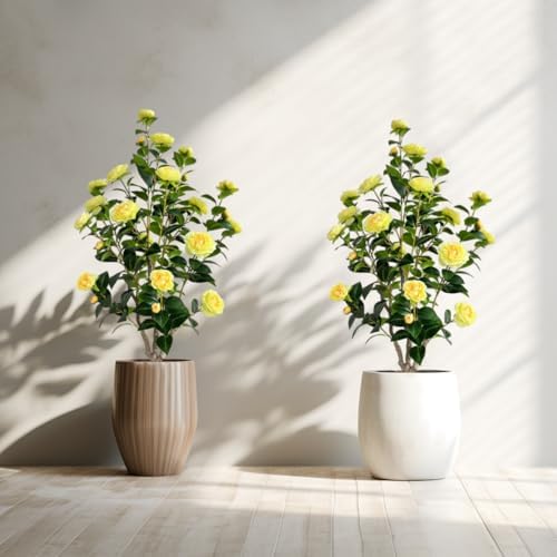Artificial Camellia Tree 34ft Fake Plants 2 Yellow
