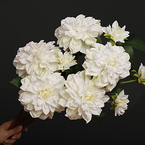 White Dahlia Artificial Flowers 24in Long Stem 5 Pcs