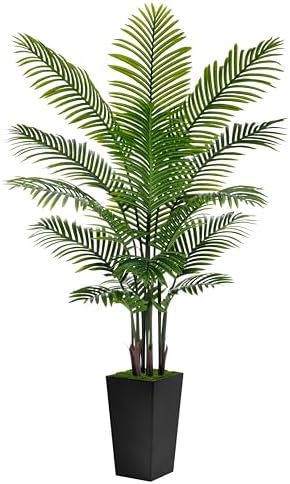 Artificial Palm Tree 6FT - Fake Tropical Areca Plant in Black Planter