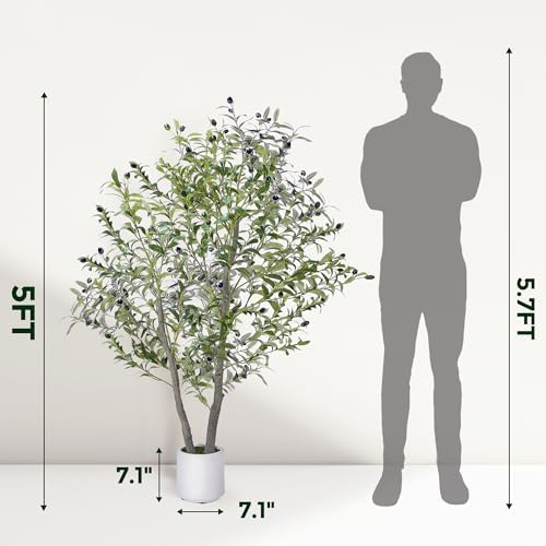 5FT Artificial Olive Tree with White Planter and Realistic Fruits