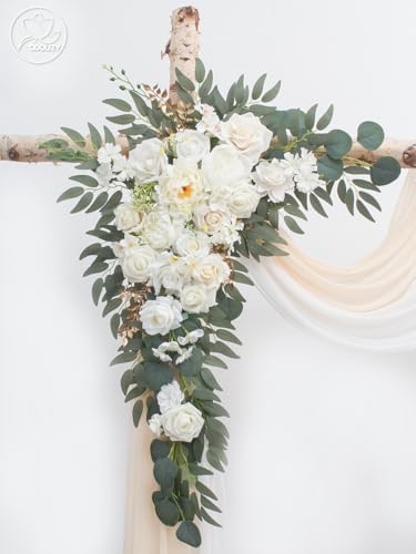 Odouzy Wedding Arch with Artificial Flowers and Drapes Set of 4