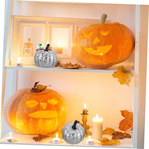 10pcs Foam Silver Glitter Pumpkins Artificial Fall Decor
