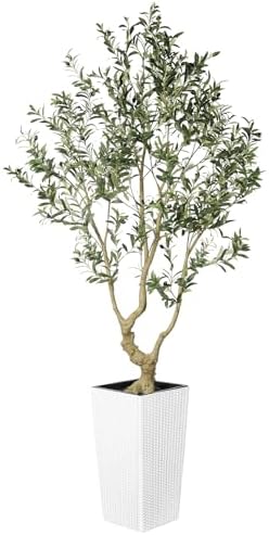 LYERSE Olive Tree 7 Feet Artificial with White Planter