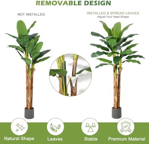 GarveeHome Artificial Banana Tree 7FT with Grey Planter