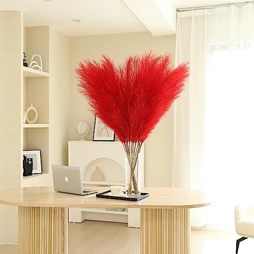 Red Pampas Grass Decor - 45 Inch Set of 8