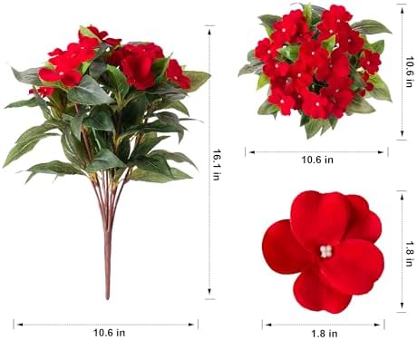 HyeFlora Artificial Impatiens Flowers 3PCS Outdoor Decor