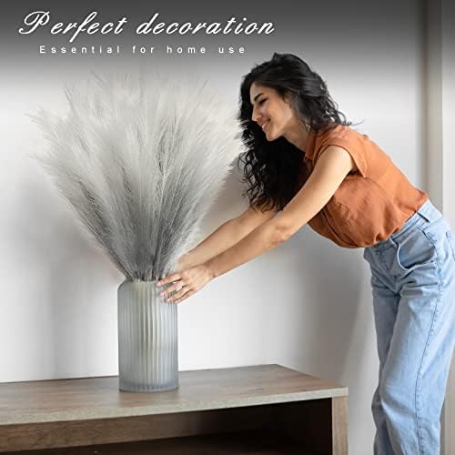 8Pcs 3FT Grey Faux Pampas Grass for Boho Decor