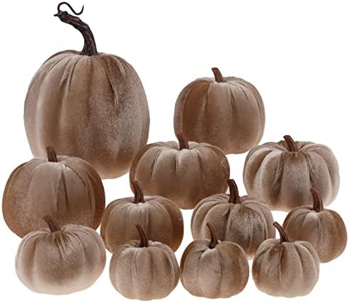 12Pcs Artificial Velvet Pumpkin Set Halloween Decor