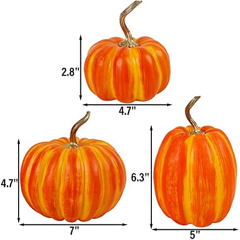 Winemana 3 Pcs Artificial Pumpkins Fall Decorations