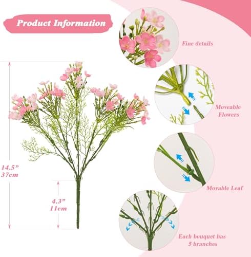 UV Resistant Plastic Hydrangea Flowers 4pcs Pink