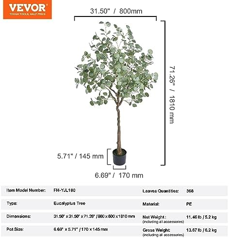 VEVOR 6 FT Artificial Eucalyptus Tree with PE Material and Anti-Tip Protection