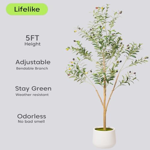 Artificial Olive Tree with White Pot - 5FT Tall Indoor Plant