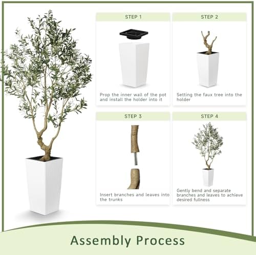LYERSE Olive Tree 7 Feet Artificial with White Planter
