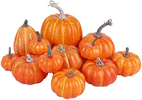 Winemana 12 Pcs Artificial Orange Pumpkins Fall Halloween Decor