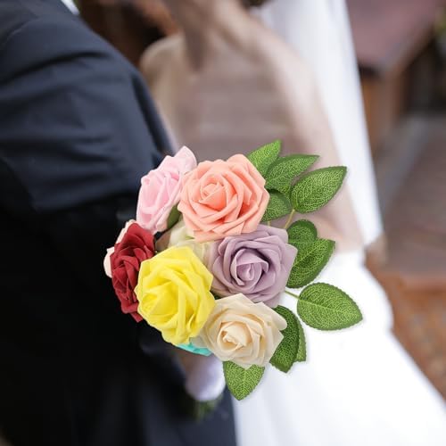 uxcell 50Pcs Fake Roses with Stems Pink 315 Inch