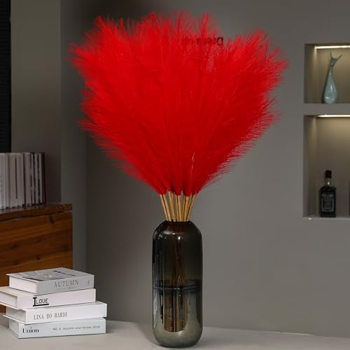 9 Stems Red Pampas Grass - 38 Inch Tall Artificial Decor
