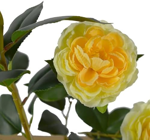 Artificial Camellia Tree 3ft Yellow Flowers White Pot
