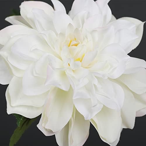 White Dahlia Artificial Flowers 24in Long Stem 5 Pcs