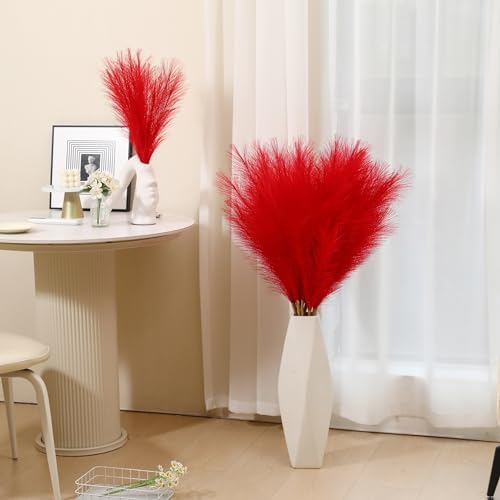 9 Stems Red Pampas Grass - 38 Inch Tall Artificial Decor