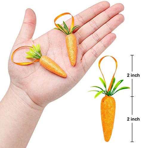 Easter Carrot Hanging Ornaments 12Pcs Glitter Artificial Carrots