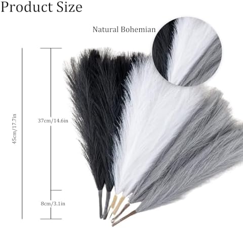 Moiitee 6 Pcs Pampas Grass Decor Black White Grey