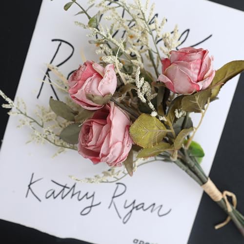 EAZHOP Natural Dried Rose Bouquet 6 Flowers Set 14 Inches