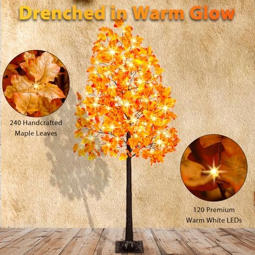 6FT Lighted Maple Tree with 120 Warm White LED Lights