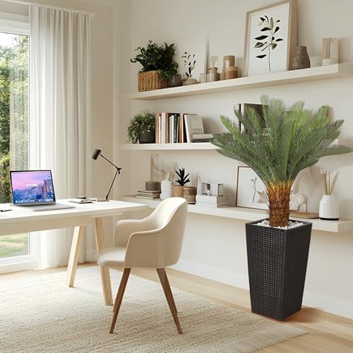 Jocoevol 4FT Artificial Cycas Tree with Planter and Decorative Rocks