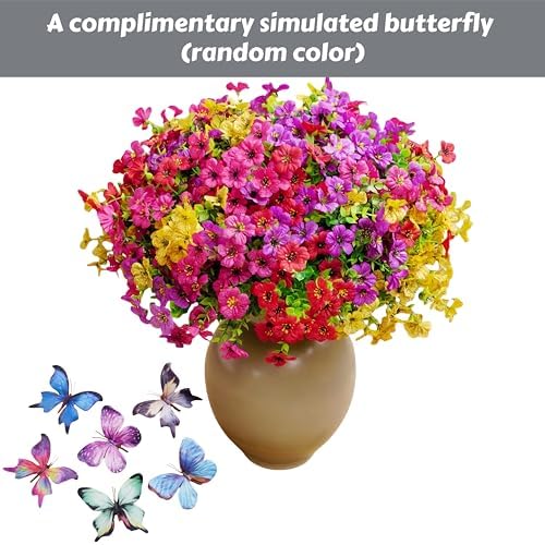 12PCS UV Resistant Fake Flowers for Outdoor Decor