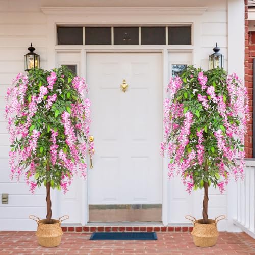 6ft Artificial Wisteria Tree with Seagrass Basket
