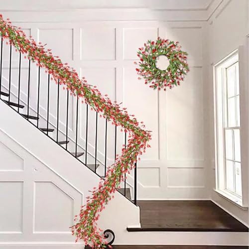 Red and Pink Spring Flower Garland Decor