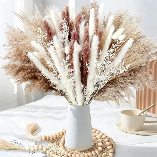 Artificial Pampas Grass Bouquet 50Pcs Gray Boho Decor