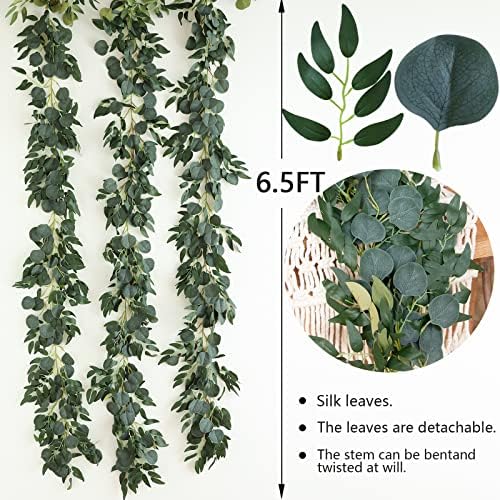3Pcs Fake Eucalyptus Vines 65FT Silk Ivy Garland Artificial Plants