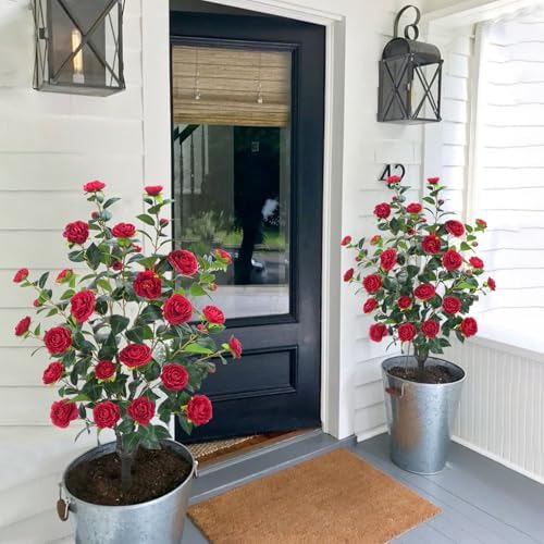 36FT Artificial Camellia Tree with 32 Red Flowers