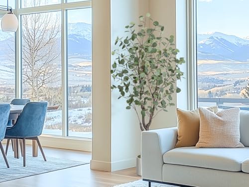 GarveeHome 5ft Artificial Eucalyptus Tree with White Planter and 50 LED Lights