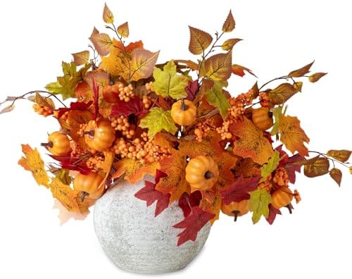 Mizii Autumn Decorations 6Pcs Maple Leaf Pumpkin Branch