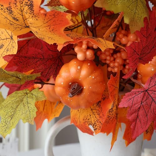 Mizii Autumn Decorations 6Pcs Maple Leaf Pumpkin Branch