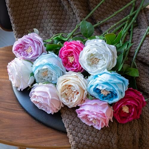 Vivid Pink Roses Peonies Artificial Flowers 4pcs